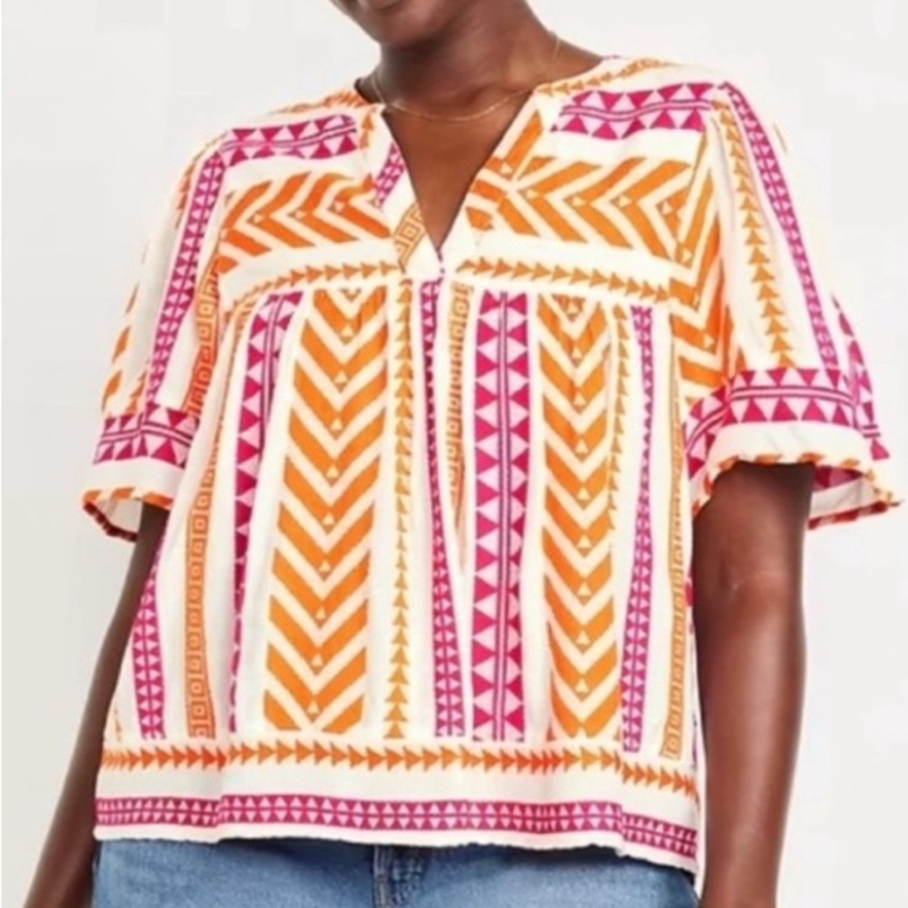 Old Navy Women’s Plus 3X Orange and Pink Geometric Blouse